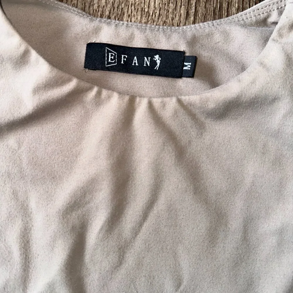 E FAN Medium Women's Taupe Tank Top Buttery Soft High Neck Cropped - Picture 6 of 12